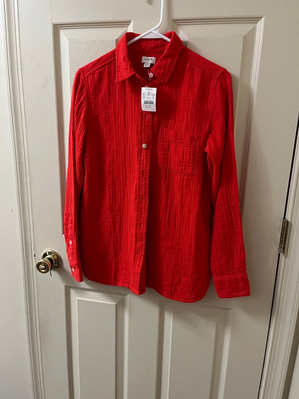 J. Crew Bright Red Textured Cotton Button-Down Shirt